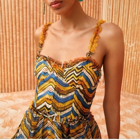 Ulla Johnson Gisele Watercolor Print Silk Sleeveless Midi Cocktail Dress size 6 - Picture 7 of 13